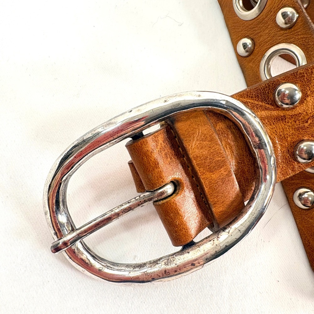 Neiman Marcus Streets Ahead Belt Brown Leather Studded Grommet Size M - Picture 2 of 8